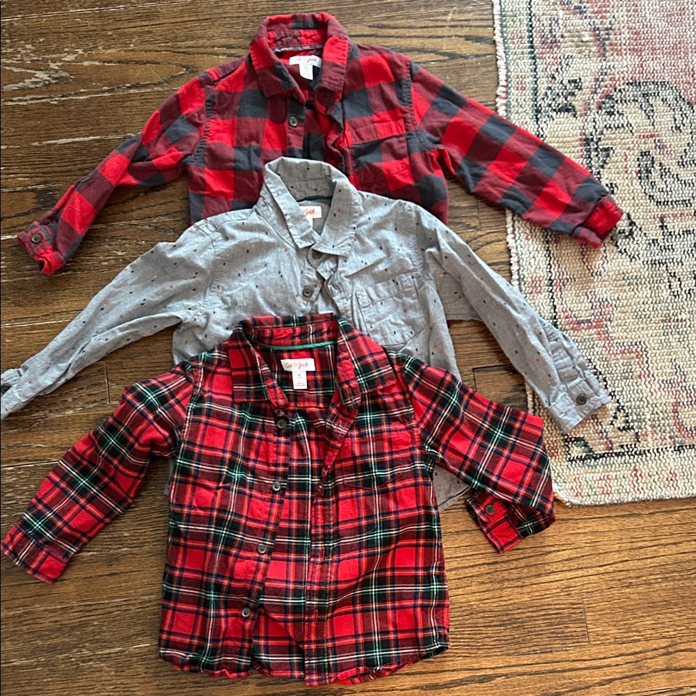 Cat & Jack Red Plaid and Gray Button Down Shirts